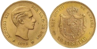 Spain-Alfonso-XII-Pesetas-1878-Gold