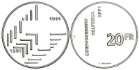 Switzerland-Commemorative-Coinage-Francs-1991-AR