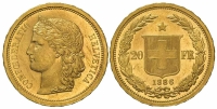 Switzerland-Confoederatio-Helvetica-Francs-1886-Gold