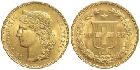 Switzerland-Confoederatio-Helvetica-Francs-1890-Gold