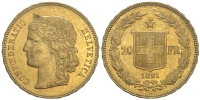 Switzerland-Confoederatio-Helvetica-Francs-1891-Gold