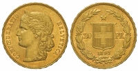 Switzerland-Confoederatio-Helvetica-Francs-1893-Gold