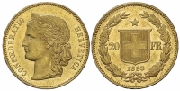 Switzerland-Confoederatio-Helvetica-Francs-1893-Gold