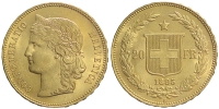 Switzerland-Confoederatio-Helvetica-Francs-1895-Gold