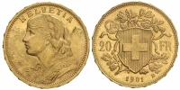 Switzerland-Confoederatio-Helvetica-Francs-1901-Gold