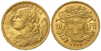 Switzerland-Confoederatio-Helvetica-Francs-1909-Gold