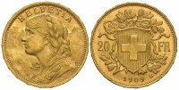 Switzerland-Confoederatio-Helvetica-Francs-1909-Gold
