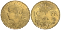 Switzerland-Confoederatio-Helvetica-Francs-1914-Gold
