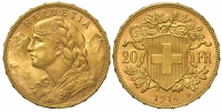 Switzerland-Confoederatio-Helvetica-Francs-1914-Gold