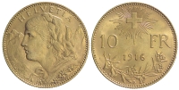 Switzerland-Confoederatio-Helvetica-Francs-1916-Gold