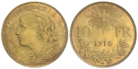 Switzerland-Confoederatio-Helvetica-Francs-1916-Gold