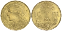 Switzerland-Confoederatio-Helvetica-Francs-1922-Gold