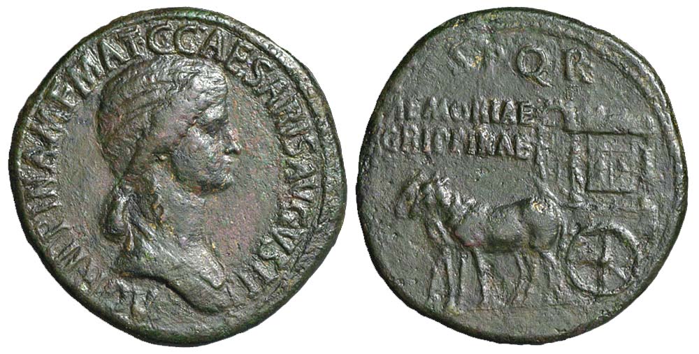 Ancient Roman Empire Agrippina Sestertius 