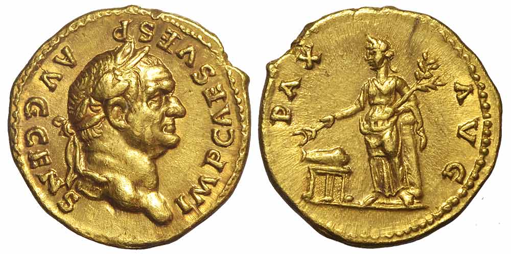 Ancient Roman Empire Vespasianus Aureus Gold 