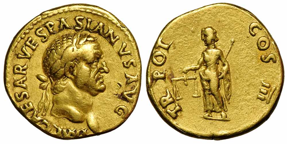 Ancient Roman Empire Vespasianus Aureus Gold 