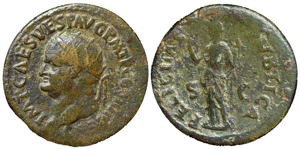 Ancient Roman Empire Vespasianus Dupondius 