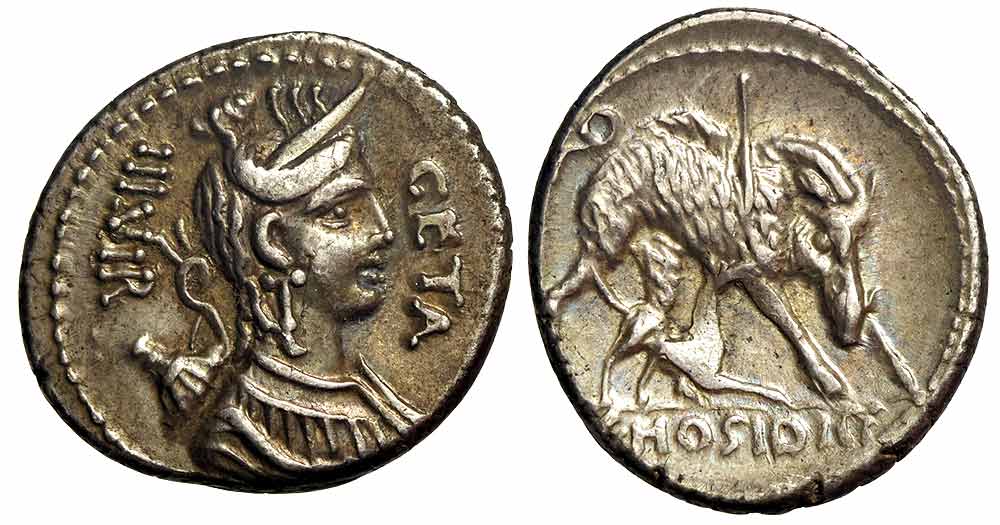 Ancient Roman Republic Hosidius Geta Denarius 
