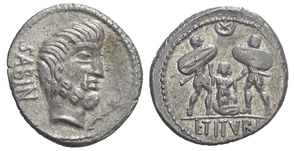 Ancient Roman Republic Titurius Sabinus Denarius 