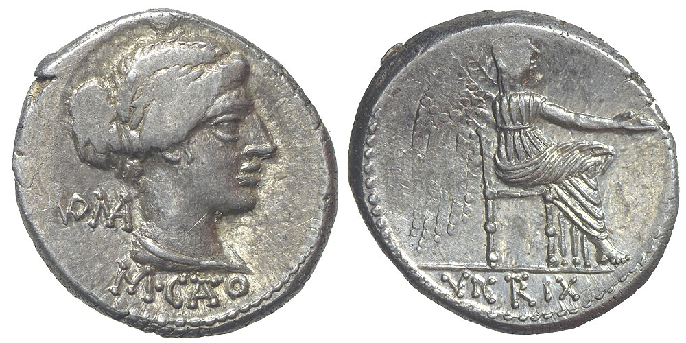 Ancient Roman Republic Porcius Cato Denarius 