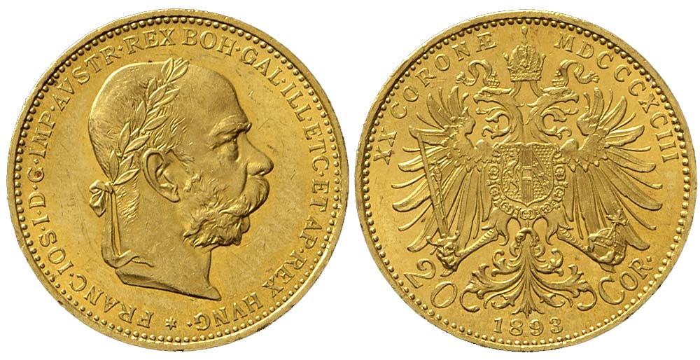 Austria Franz Joseph Corona 1893 Gold 
