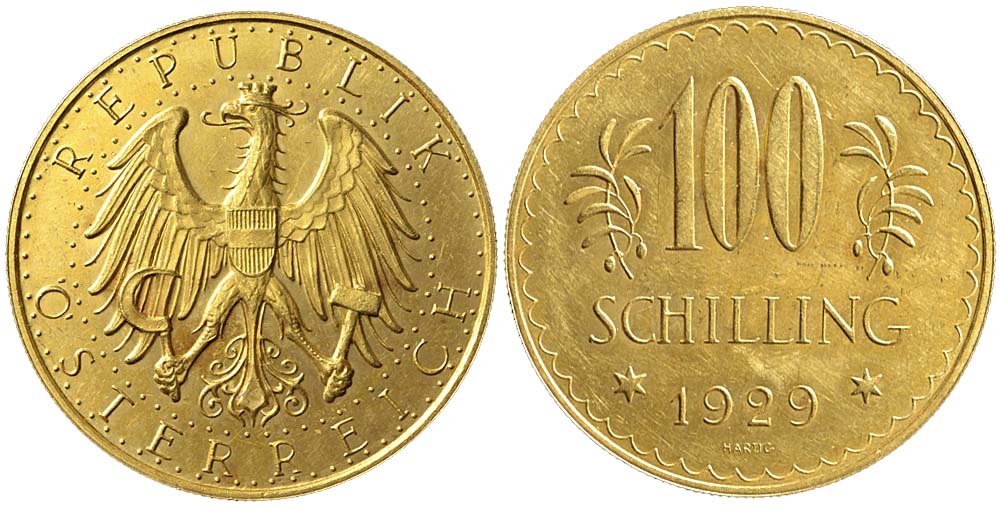 Austria Republic Schilling 1929 Gold 