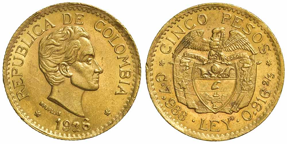 Colombia Republic Pesos 1926 Gold 