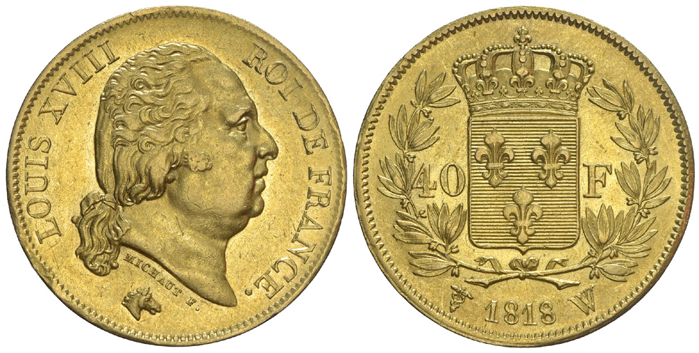 France Louis XVIII Francs 1818 Gold 