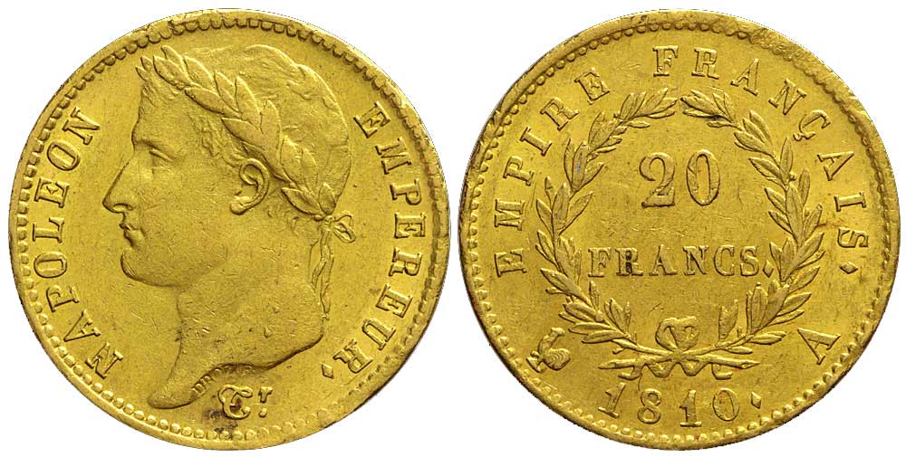 France Napoleon Emperor Francs 1810 Gold 