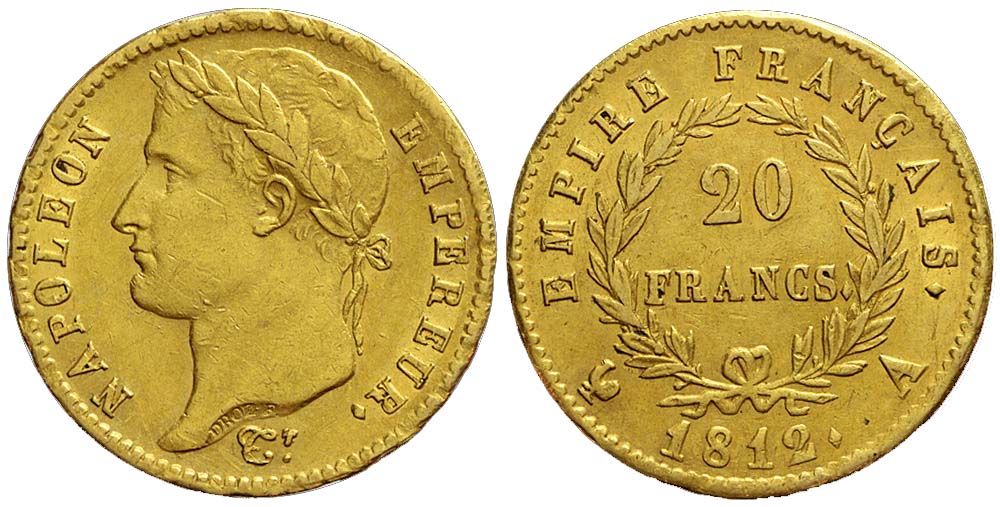 France Napoleon Emperor Francs 1812 Gold 
