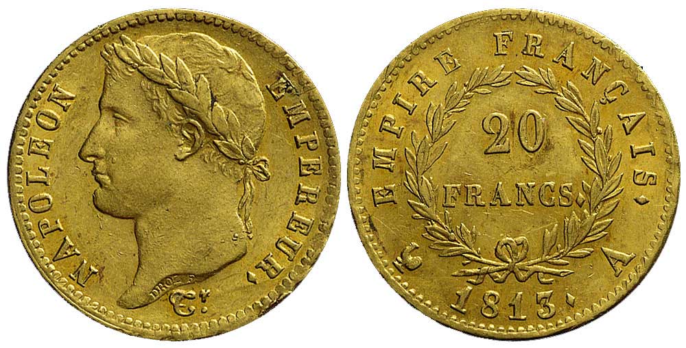 France Napoleon Emperor Francs 1813 Gold 