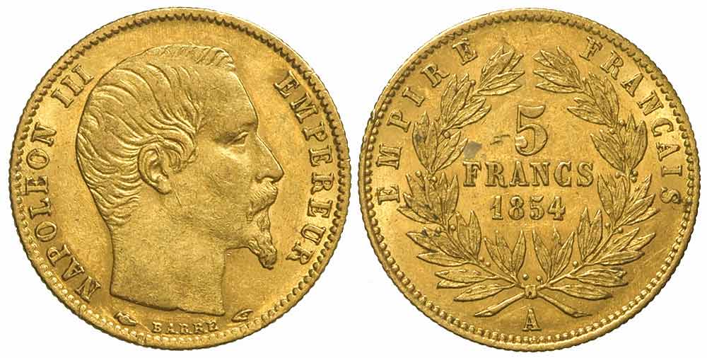 France Napoleon Francs 1854 Gold 