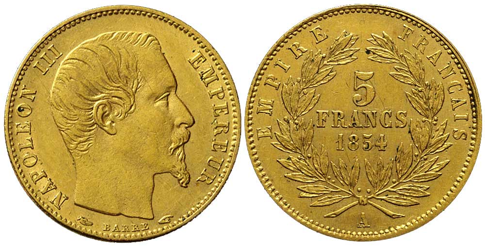 France Napoleon Francs 1854 Gold 