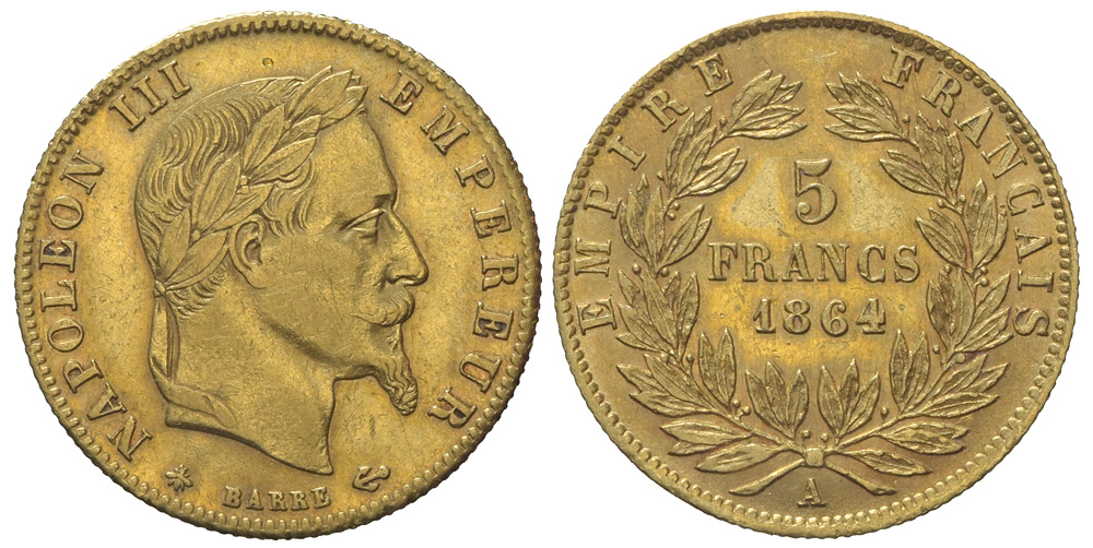 France Napoleon Francs 1864 Gold 