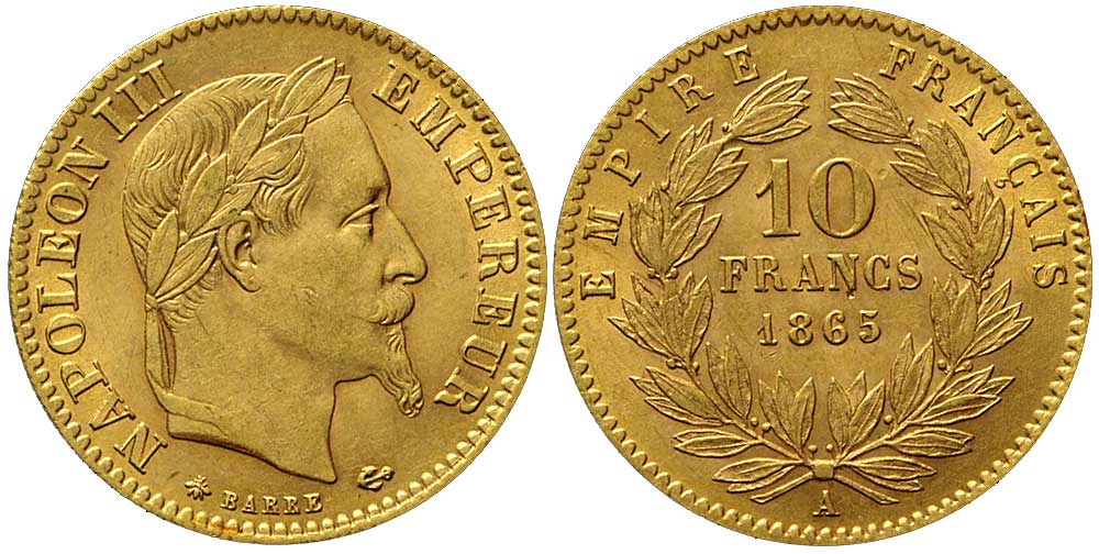 France Napoleon Francs 1865 Gold 