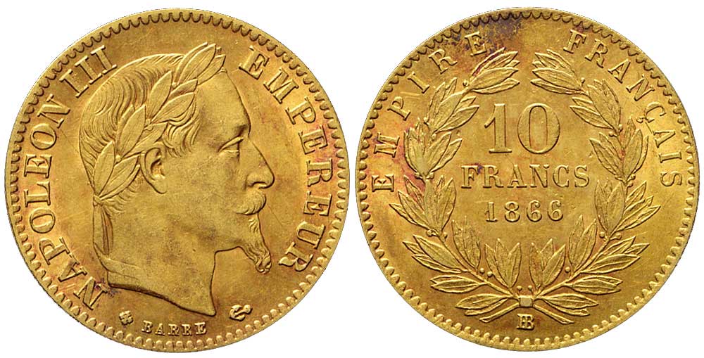France Napoleon Francs 1866 Gold 