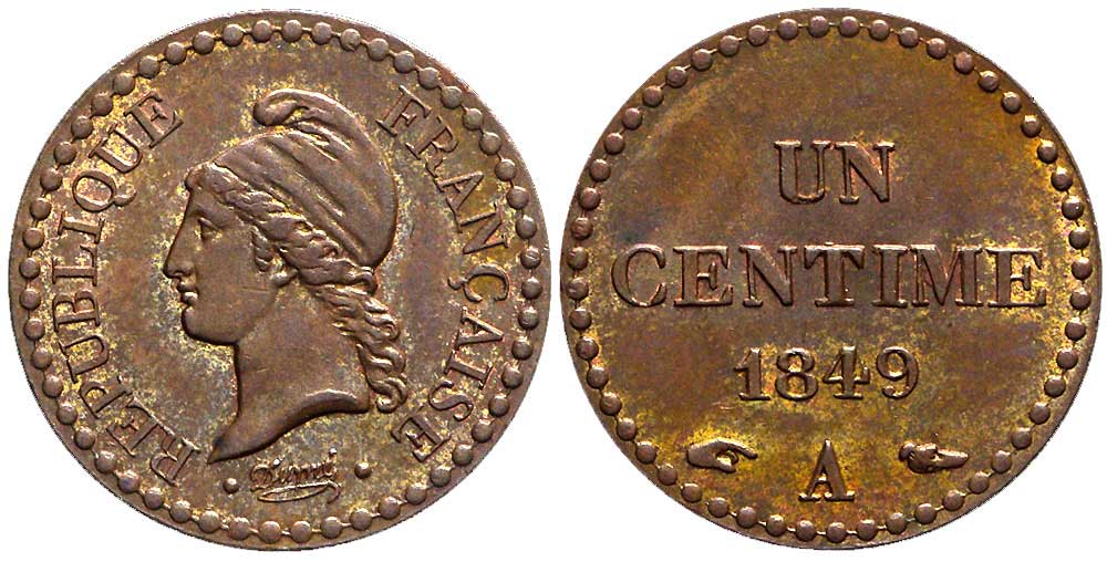 France Second Republic Cent 1849 