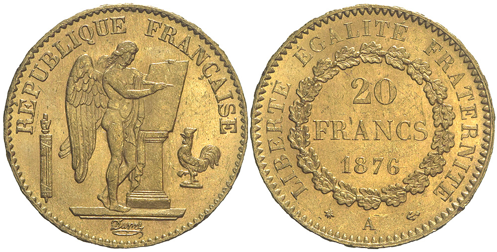 France Third Republic Francs 1876 Gold 