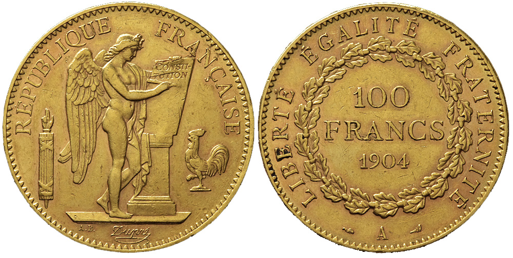 France Third Republic Francs 1904 Gold 