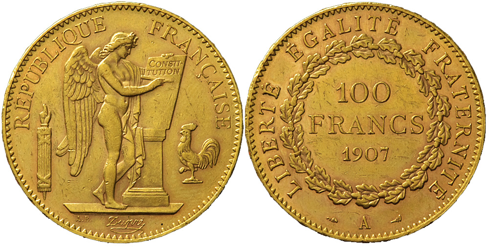 France Third Republic Francs 1907 Gold 