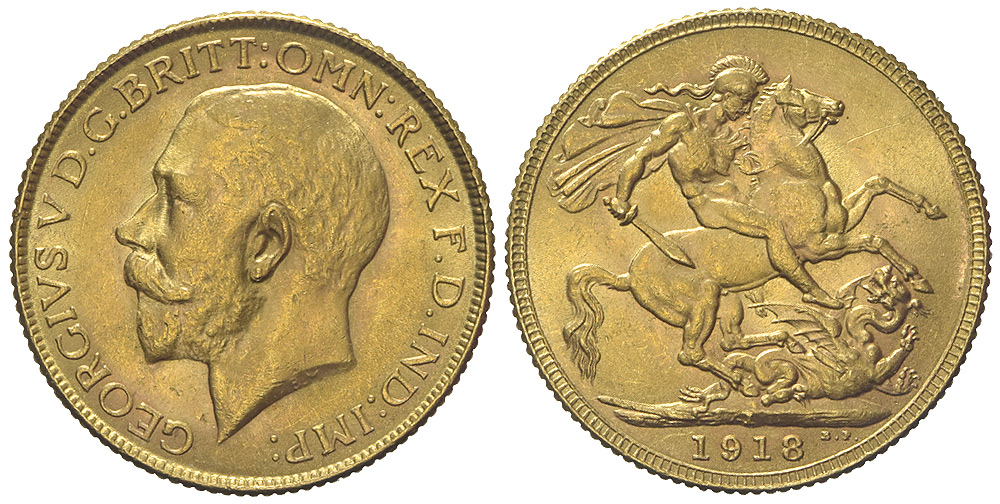 India British George Sovereign 1918 Gold 