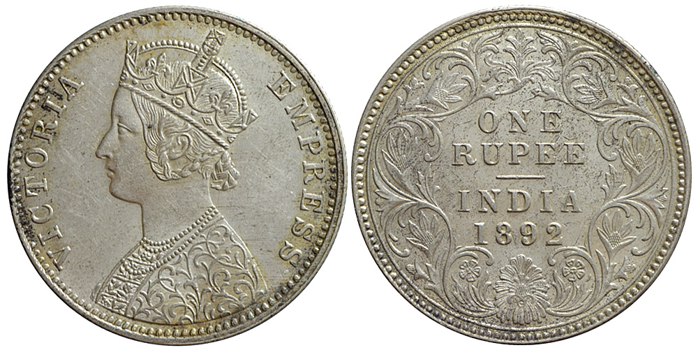 India British Empire Queen Victoria Rupee 1892 