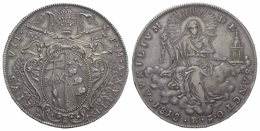 Italy Regional Mints Bologna Pius Scudo 1818 