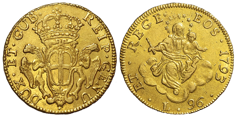 Italy Regional Mints Genova Republic Lire 1793 Gold 