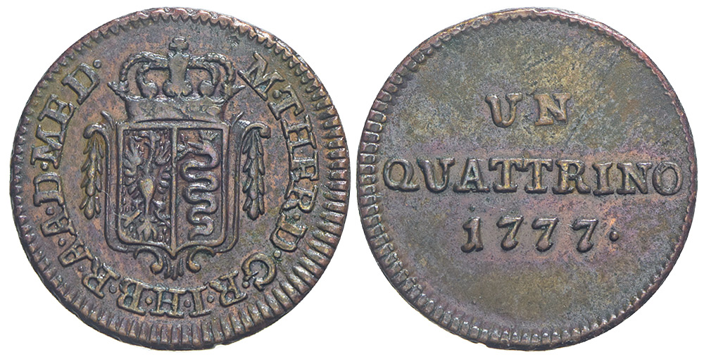 Italy Regional Mints Milano Maria Teresa Quattrino 1777 