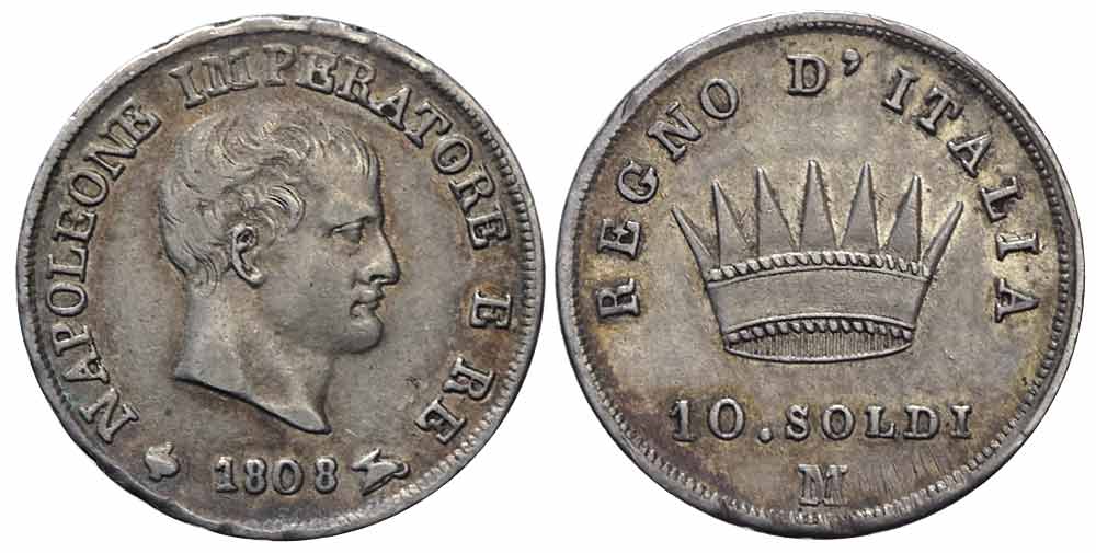 Italy Regional Mints Milano Napoleone Soldi 1808 