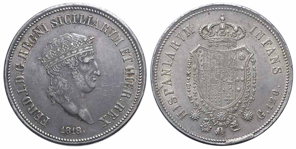 Italy Regional Mints Napoli Ferdinando Piastra 1818 