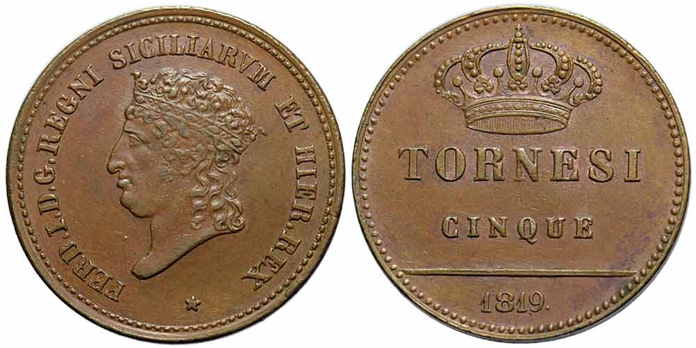 Italy Regional Mints Napoli Ferdinando Tornesi 1819 