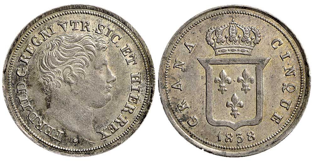 Italy Regional Mints Napoli Ferdinando Grana 1838 