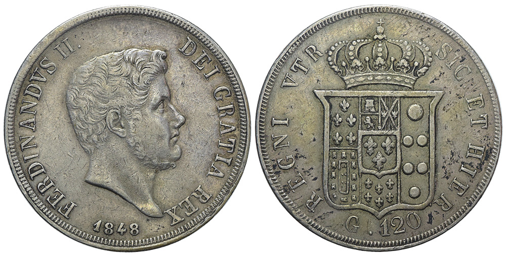 Italy Regional Mints Napoli Ferdinando Piastra 1848 
