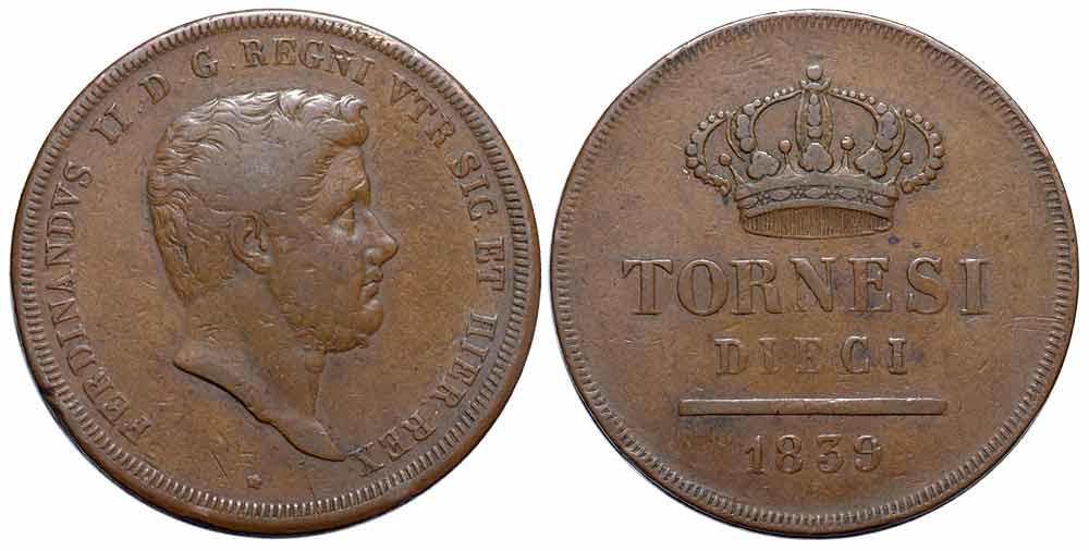 Italy Regional Mints Napoli Ferdinando Tornesi 1839 